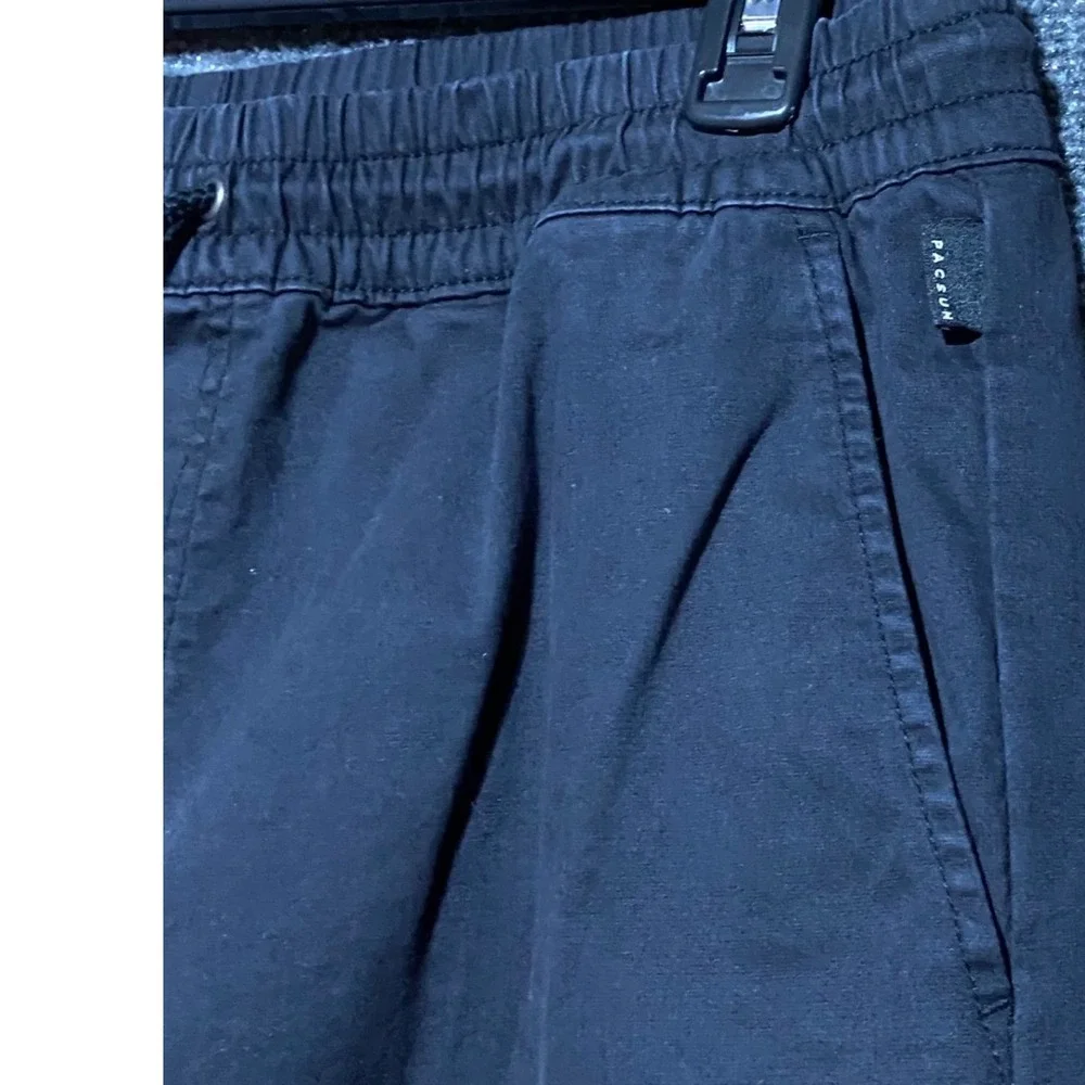 PacSun Mens Baggy Cargo Pants Black Elastic Waist Medium Streetwear Y2K Skater